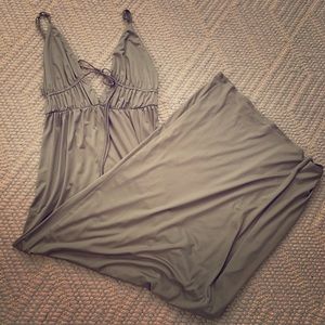 Sage green low cut maxi dress with slit